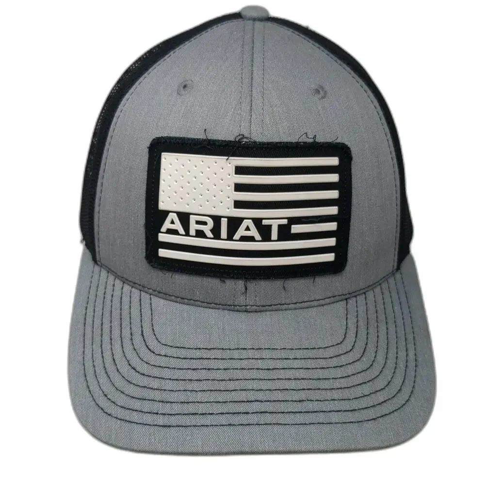 Ariat Trucker Hat Gray One Size US Flag Patch Mesh Back Snapback Richardson 112